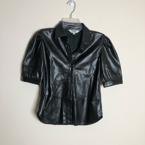 BB Dakota Puff Sleeve Leather Tuxedo Top XS - Picture 5 of 10